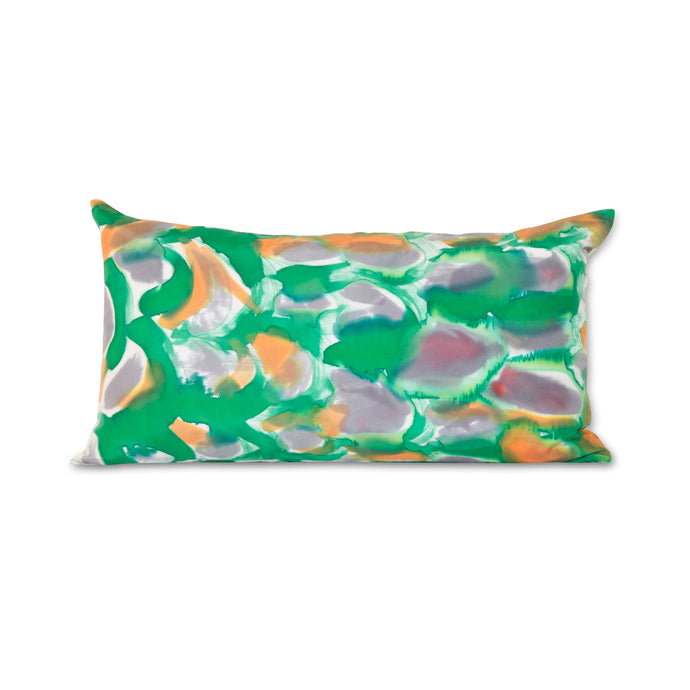 Hand-Painted Silk Charmeuse Green Scales Lumbar Pillow