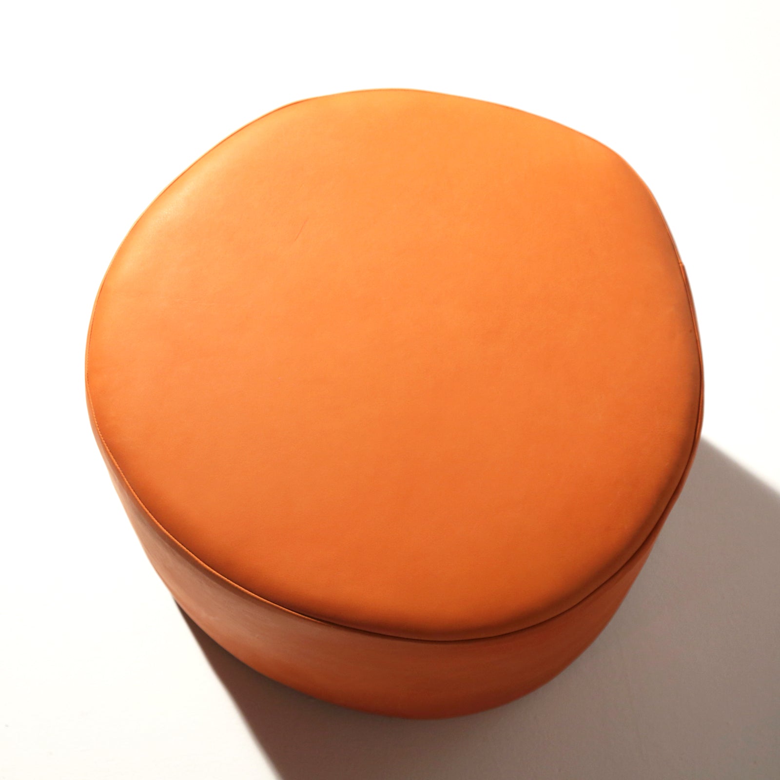 Round Faux Leather Collapsible Ottoman Pouf with Storage (No Filler), Orange