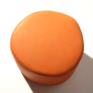 Orange Leather Irregular Circle Stuffed Ottoman