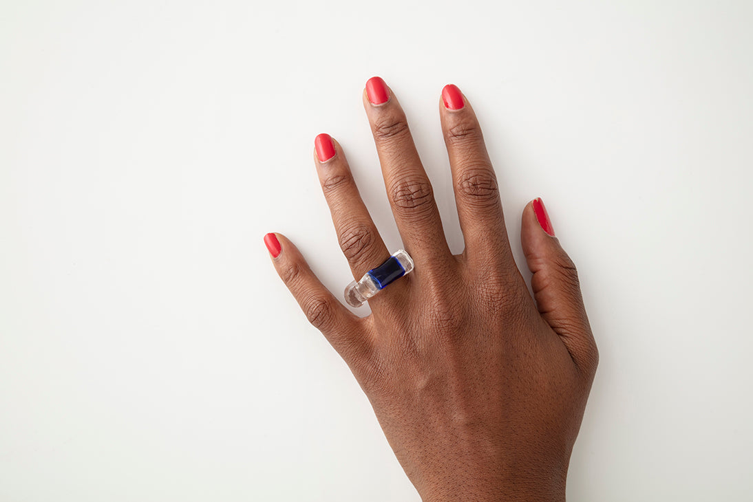 Square Clear and Cobalt Ring