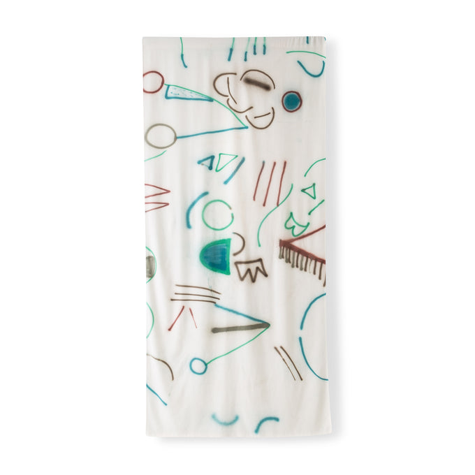 Silk Noil Hand-Painted Brown, Green and Blue Lines Curtain Fabric Yardage