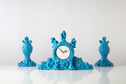 Mantelpiece Clock and Mirrored Urns