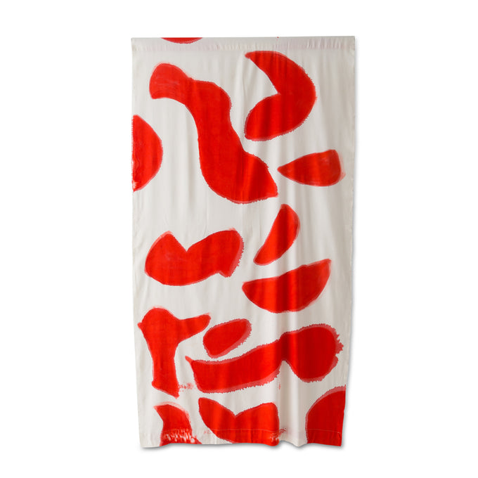 Silk Noil Single Hue Hand-Painted Amoeba Curtains Fabric Yardage, Red