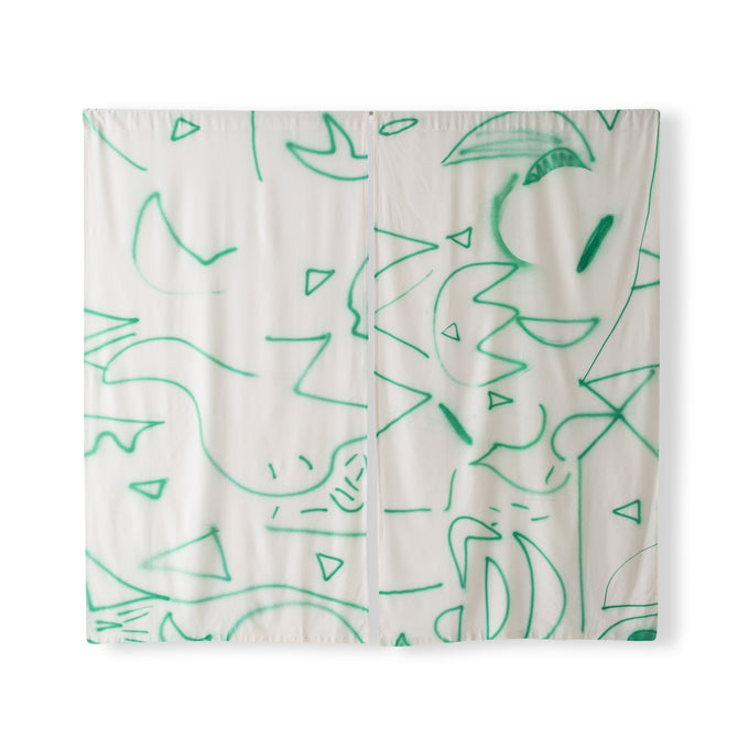 Silk Noil Hand-Painted Green Lines Curtain Fabric Yardage