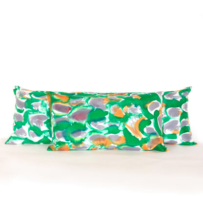 Hand-Painted Silk Charmeuse Green Scales Lumbar Pillow
