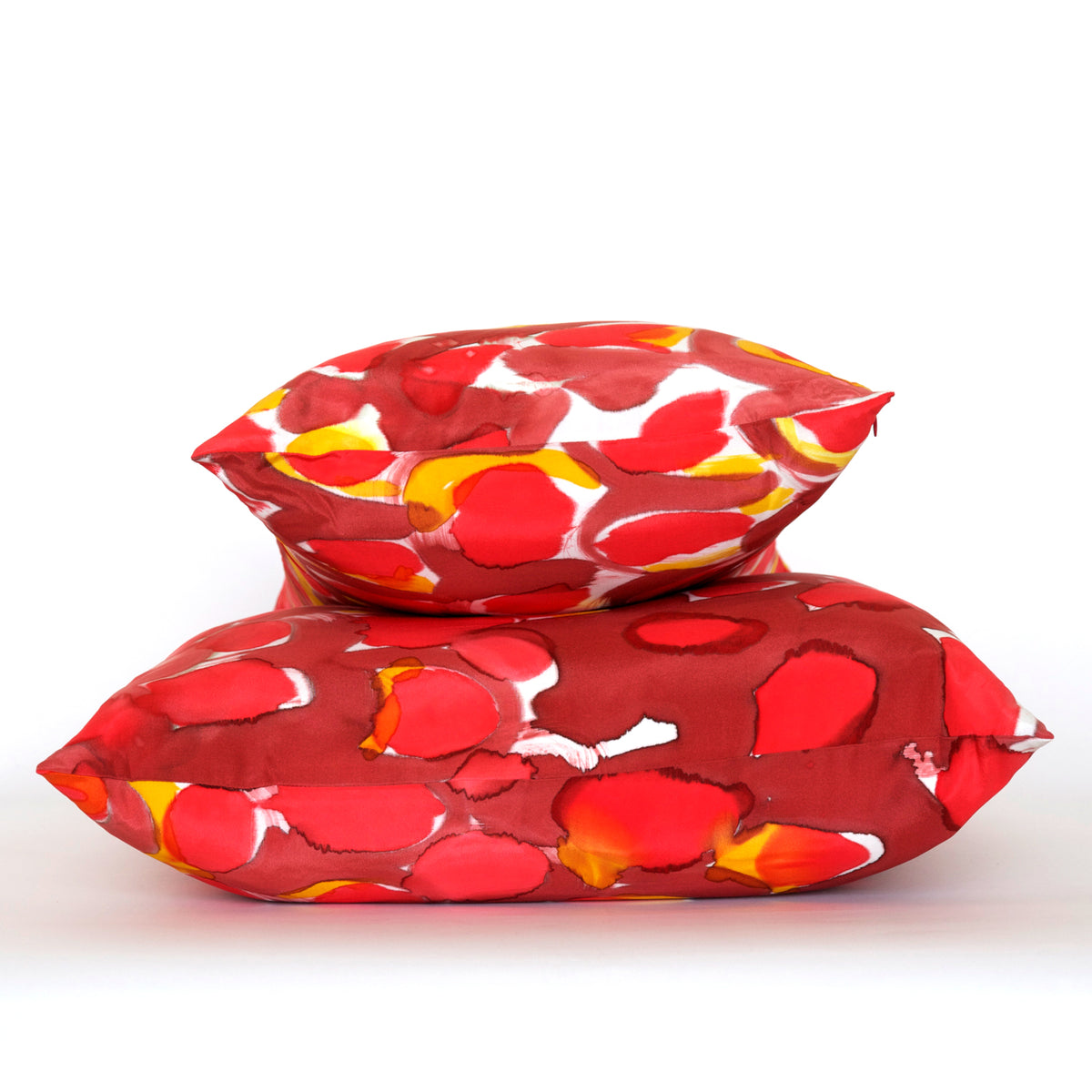 Hand-Painted Silk Charmeuse Red Scales Lumbar Pillow