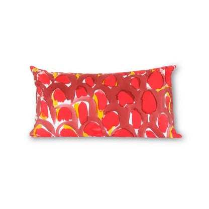 Hand-Painted Silk Charmeuse Red Scales Lumbar Pillow