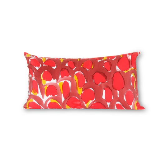 Hand-Painted Silk Charmeuse Red Scales Lumbar Pillow