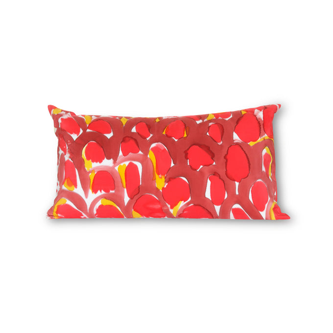 Hand-Painted Silk Charmeuse Red Scales Lumbar Pillow